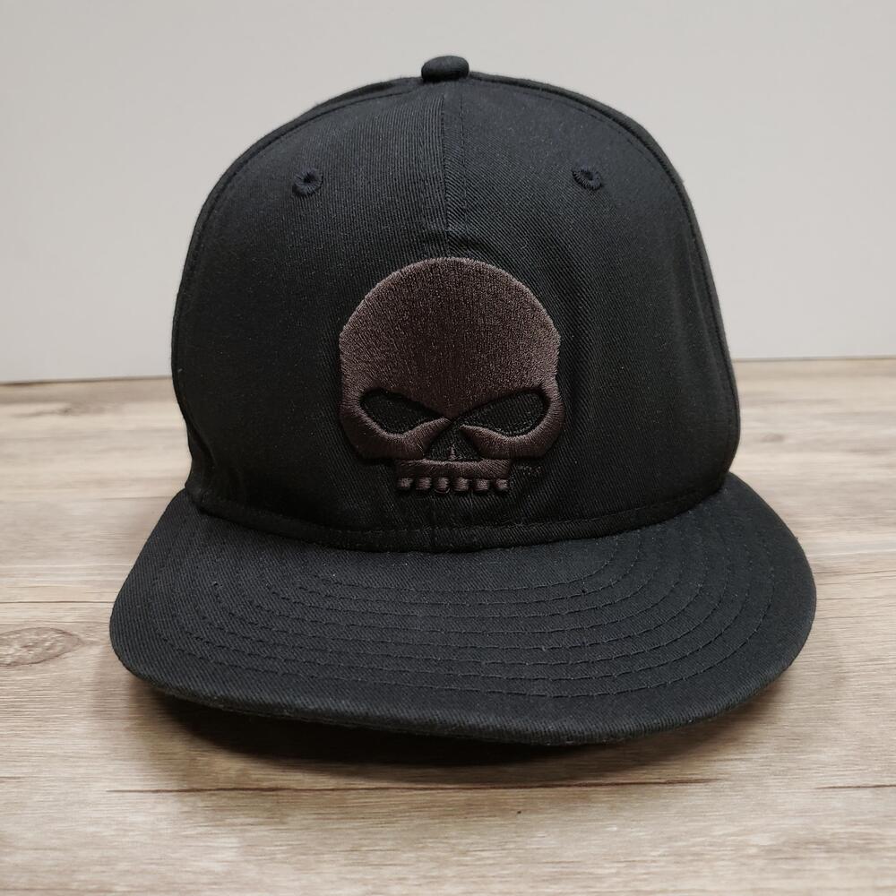 Harley-Davidson Skull Logo Hat Cap Fitted Mens 7 1/4 Black New Era 59FIFTY